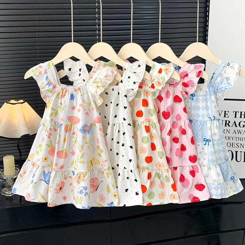 Girls Flutter-Sleeve Tiered Printed Dress