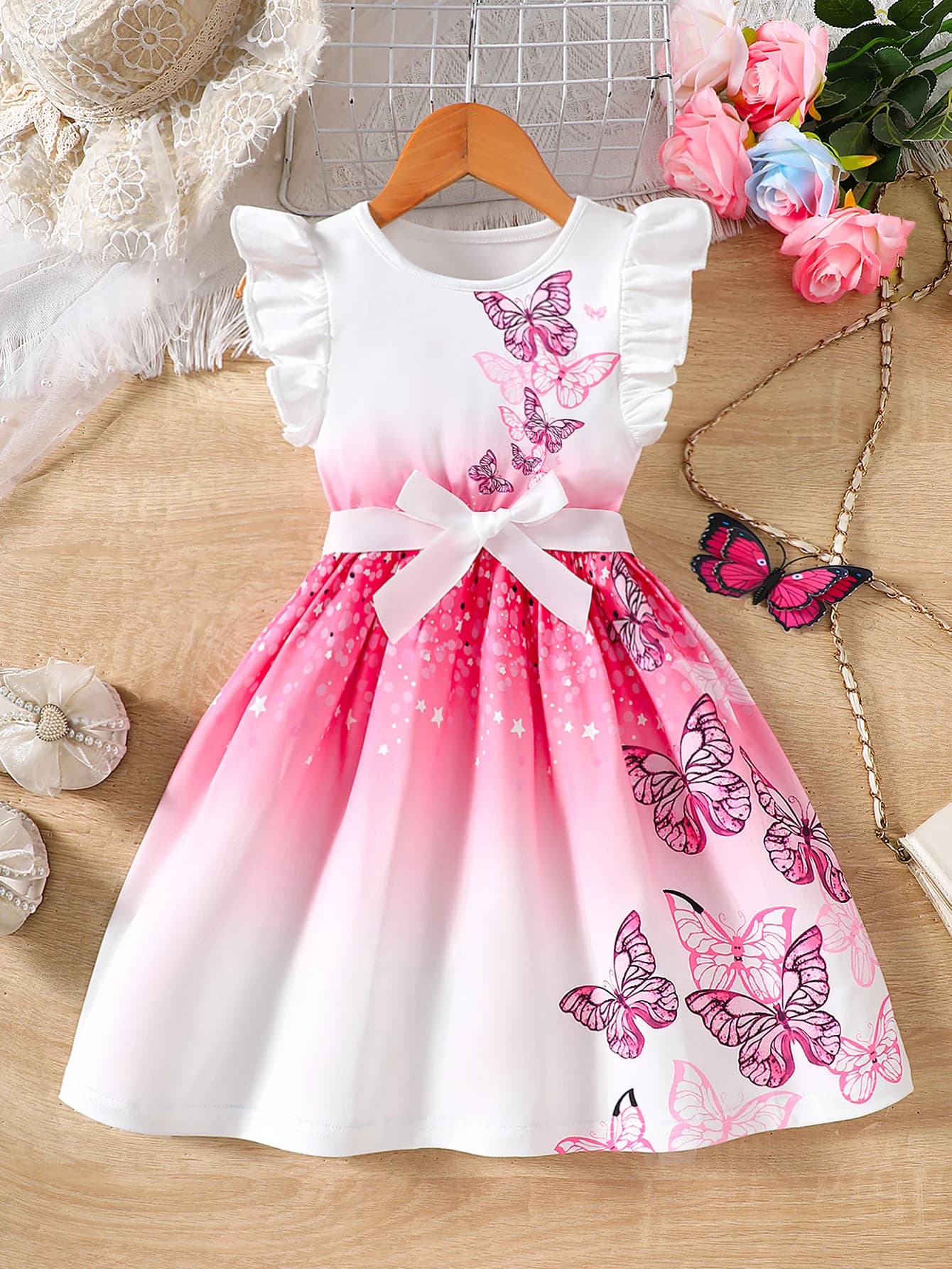 Girls' Flutter-Sleeve Butterfly Dress