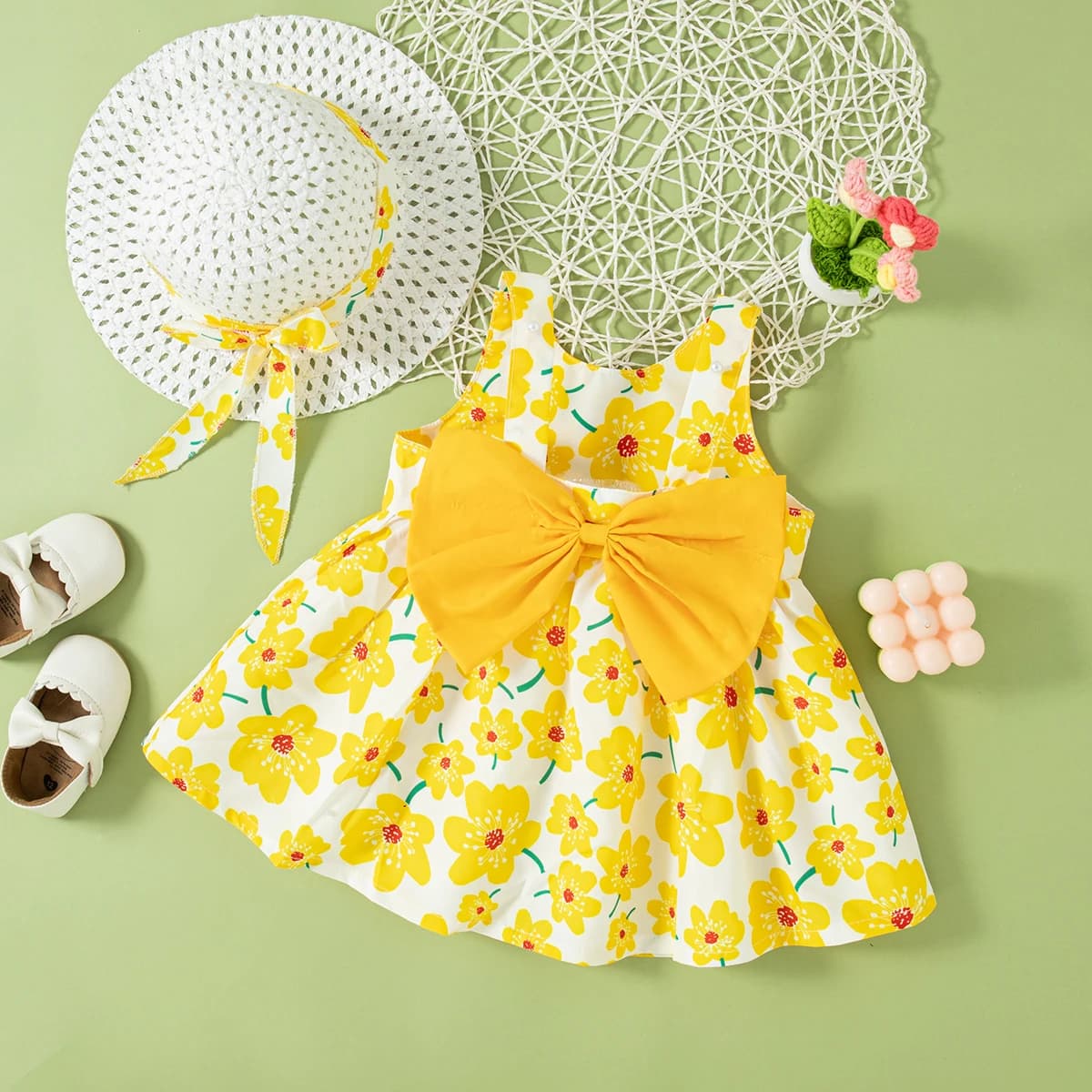 Baby Girl Floral Sleeveless Dress with Matching Hat